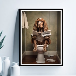 Arte mural de Cocker Spaniel, Impresión divertida para baño, Póster de inodoro, Cocker Spaniel en el baño, Arte para baño, Cocker imprimible, Descarga digital