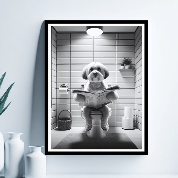 Havaneser Hund Wandkunst, lustige Badezimmer Poster, Toilette Poster, Havaneser Hund in Toilette, Badezimmer Kunst, Havaneser Hund druckbare, digitaler Download