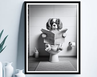 Cavalier King Charles Spaniel Wall Art, Funny Bathroom Print, Toilet Poster, Dog Toilet, Bathroom Art, Dog Printable, Digital Download