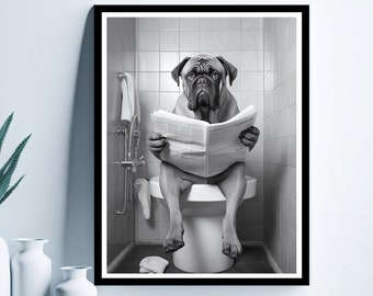 Bullmastiff Wall Art, Funny Bathroom Print, Toilet Poster, Bullmastiff in Toilet, Bathroom Art, Bullmastiff Printable, Digital Download