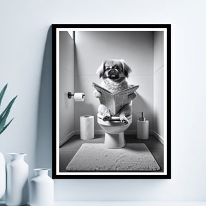 Pekingese Wall Art, Funny Bathroom Print, Toilet Poster, Pekingese in Toilet, Bathroom Art, Pekingese Printable, Digital Download