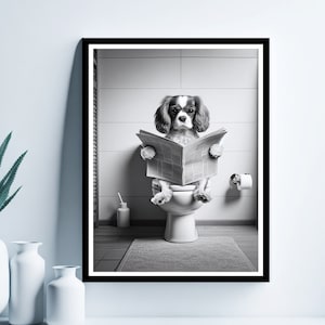 Cavalier King Charles Spaniel Wall Art, Funny Bathroom Print, Toilet Poster, Dog Toilet, Bathroom Art, Dog Printable, Digital Download