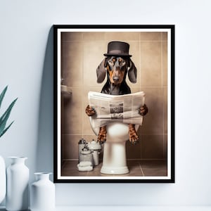 Dachshund Wall Art, Funny Bathroom Print, Toilet Poster, Dachshund in Toilet, Bathroom Art, Dachshund Printable, Digital Download