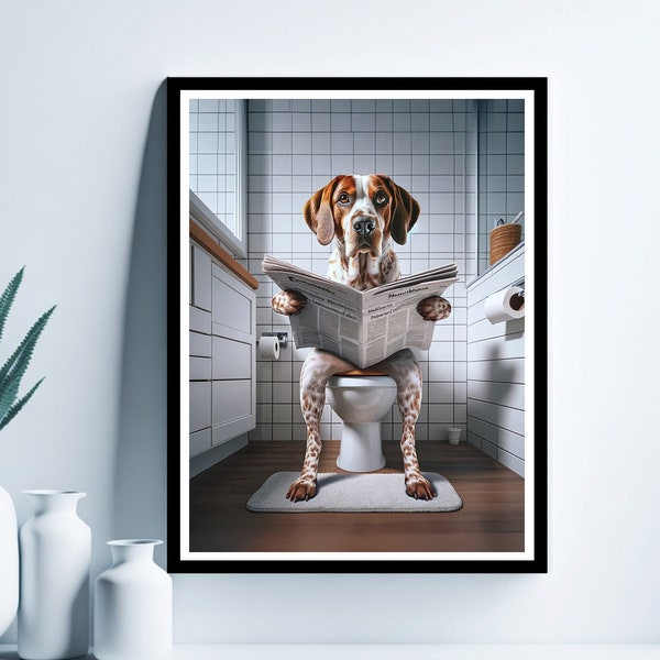 Braque du Bourbonnais Wall Art, Funny Bathroom Print, Toilet Poster, Bourbonnais in Toilet, Bathroom Art, Dog Printable, Digital Download