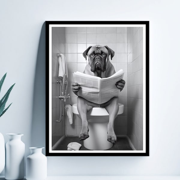 Bullmastiff Wall Art, Funny Bathroom Print, Affiche de toilette, Bullmastiff dans les toilettes, Art de la salle de bain, Bullmastiff Imprimable, Téléchargement numérique