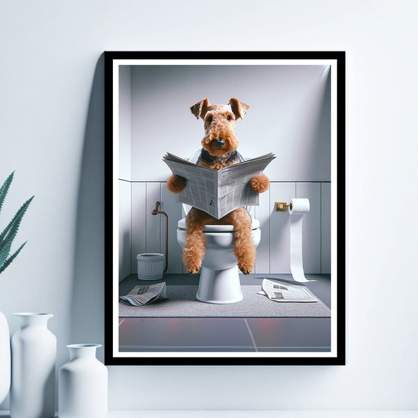 Welsh Terrier Wall Art, Funny Bathroom Print, Toilet Poster, Welsh Terrier in Toilet, Bathroom Art, Welsh Terrier Printable Digital Download