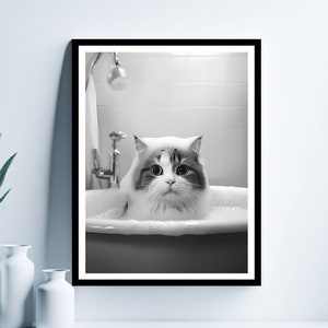 Cute Cat in Tub Printable Wall Art | Cat Photo | Cat Art | Bathroom Art Print | Digital Download