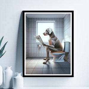 Weimaraner Wall Art, Funny Bathroom Print, Toilet Poster, Weimaraner in Toilet, Bathroom Art, Whimsy Animal Art, Digital Download