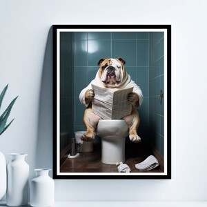 English Bulldog Wall Art, Funny Bathroom Print, Toilet Poster, Bulldog in Toilet, Bathroom Art, English Bulldog Printable, Digital Download