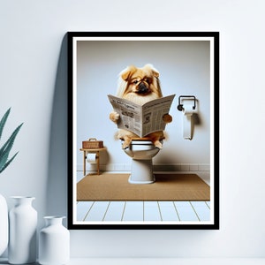 Pekinees kunst aan de muur, grappige badkamer print, toilet poster, pekinees in toilet, badkamer kunst, pekinees afdrukbare, digitale download