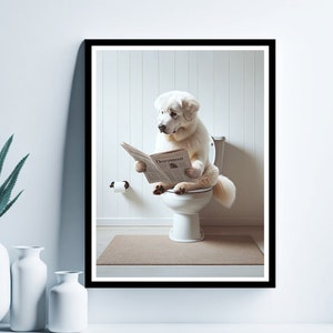 Stampa murale con i Pirenei, stampa divertente per il bagno, poster per il bagno, Pirenei in bagno, stampa con i Pirenei, download digitale