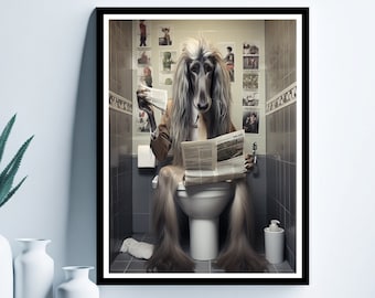 Afghan Hound Wall Art, Funny Bathroom Print, Toilet Poster, Afghan Hound in Toilet, Bathroom Art, Afghan Hound Printable, Digital Download