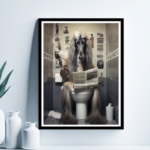 Afghan Hound Wall Art, Funny Bathroom Print, Toilet Poster, Afghan Hound in Toilet, Bathroom Art, Afghan Hound Printable, Digital Download