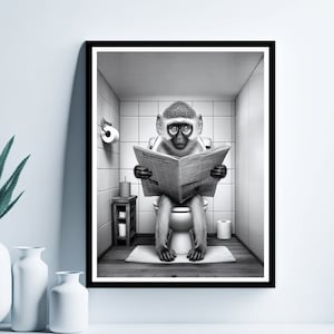 Vervet Monkey Wall Art, Funny Bathroom Print, Toilet Poster, Monkey in Toilet, Bathroom Art, Monkey Printable, Whimsy Art, Digital Download