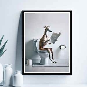 Greyhound Wall Art, Funny Bathroom Print, Toilet Poster, Greyhound in Toilet, Bathroom Art, Greyhound Printable, Digital Download