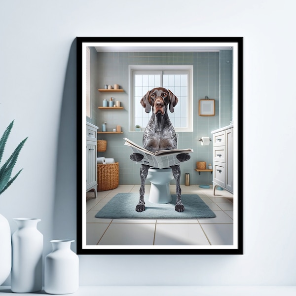 German Shorthaired Pointer Wall Art, Funny Bathroom Print, Toilet Poster, Dog in Toilet, Bathroom Art, Dog Printable,  Digital Download