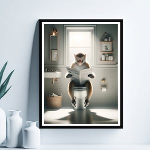 Monkey Wall Art, Funny Bathroom Print, Toilet Poster, Monkey in Toilet, Bathroom Art, Monkey Printable, Whimsy Animal Art, Digital Download
