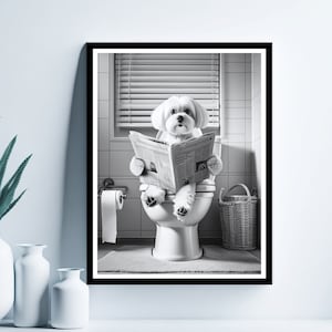 Malteser Wandkunst, lustige Badezimmer Druck, Toilette Poster, Malteser in Toilette, Badezimmer Kunst, Malteser druckbare, Tierkunst, digitaler Download