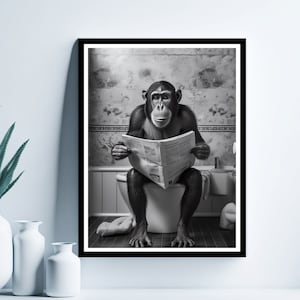Monkey Wall Art, Funny Bathroom Print, Toilet Poster, Monkey in Toilet, Bathroom Art, Monkey Printable, Whimsy Animal Art, Digital Download