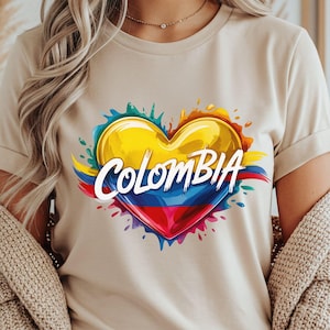 Colombian Heart PNG, Colombia Flag Sublimation Design, Vibrant Patriotic Clipart, T-Shirt Design, Sweatshirt Png, Digital Download Png