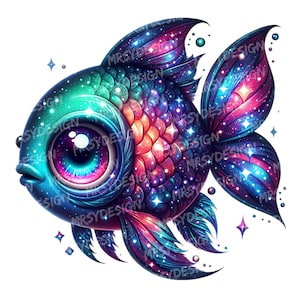 16  Fish Clipart, Sparkling Colorful Fish Clipart, Cute Fish Bundle, Magic Baby Fish, Fish Printable, Commercial Use, Digital Download