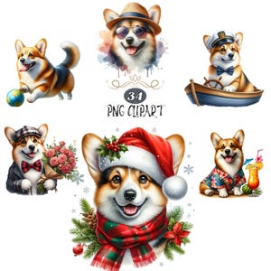 Pembroke Welsh Corgis Clipart, Aquarell Hund Clipart, Pembroke Welsh Corgis PNG, Kartenherstellung, 34 Clipart-Bundle, Hund Sublimation, High PNG