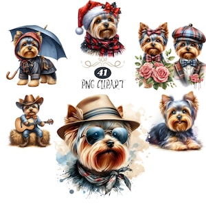 Yorkshire Terrier Clipart, Watercolor Dog Clipart, Yorkshire Terrier PNG, Card Making, Clipart Bundle, High Quality PNG, Junk Journaling