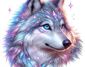 20 Wolf Clipart, Sparkling Colorful Wolf Clipart, Cute Wolf Clipart Bundle, Magic Baby Wolf Sublimation, Wolf Printable, Digital Download