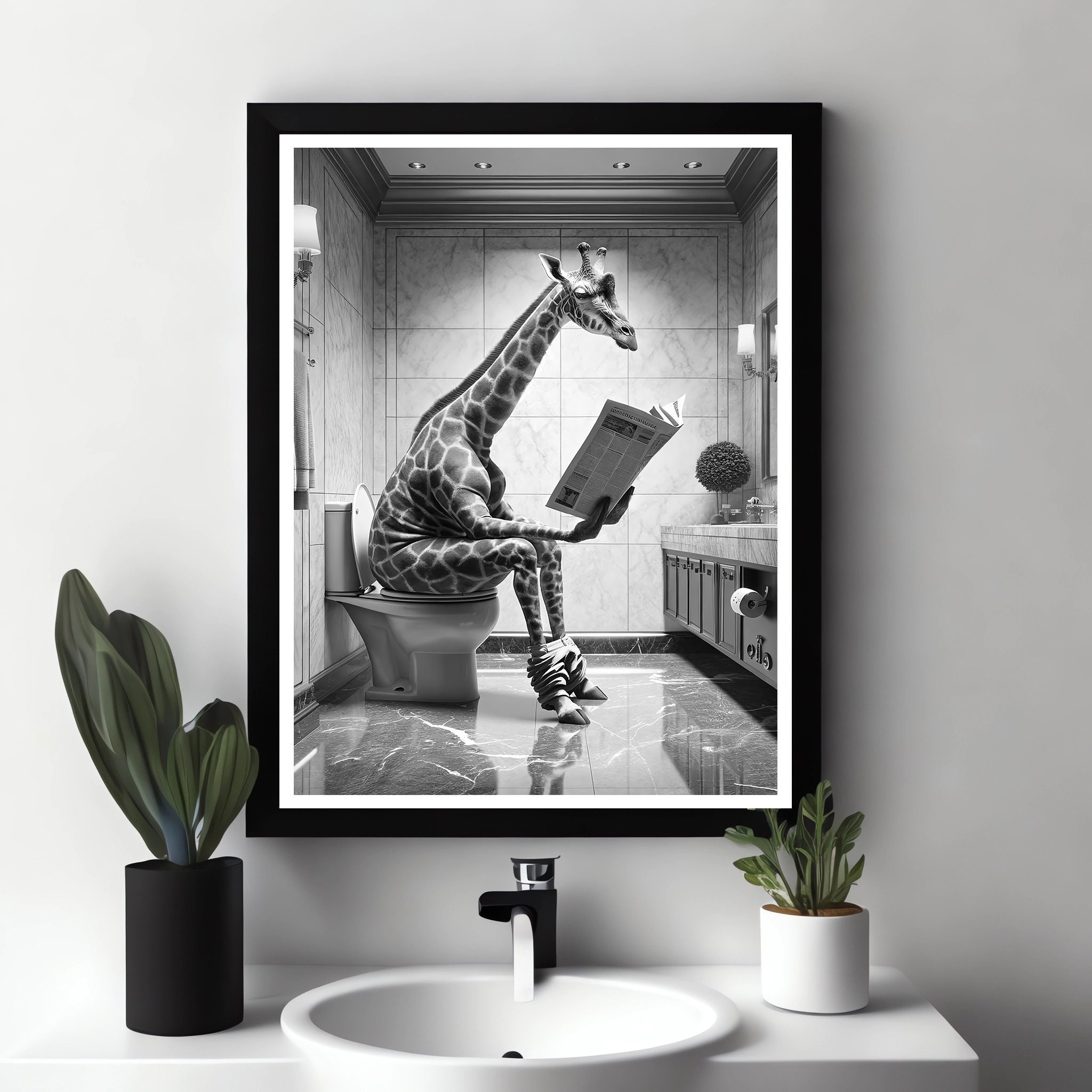 Giraffe Wall Art, Funny Bathroom Print, Toilet Poster, Giraffe in ...