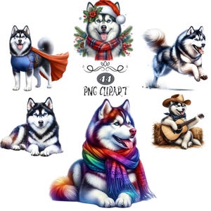 Siberian Husky Clipart, Watercolor Dog Clipart, Siberian Husky PNG, Card Making, 44 Clipart Bundle, High Quality PNG, Junk Journaling