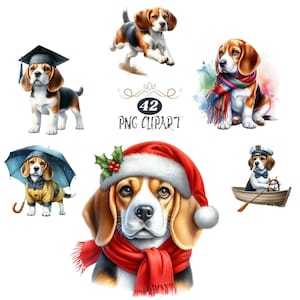 Beagle Clipart, Watercolor Dog Clipart, Beagle PNG, Card Making, Dog sublimation, High Quality PNG, Junk Journaling