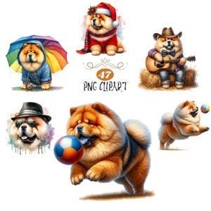 Chow Chow Clipart, Watercolor Dog Clipart, Bundle Set, Chow Chow PNG, Card Making, High Quality PNG, Junk Journaling