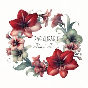 Aquarel rode amaryllis en groene bloemen clipart, elegante bloem illustratie, florale elementen, ontwerp met realistische bloemen, bloemen clipart