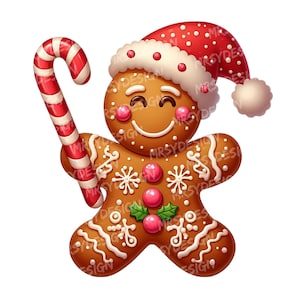 Gingerbread Man Clipart Bundle PNG, Christmas Gingerbread Art, Digital Download, Holiday Sublimation, Commercial Use