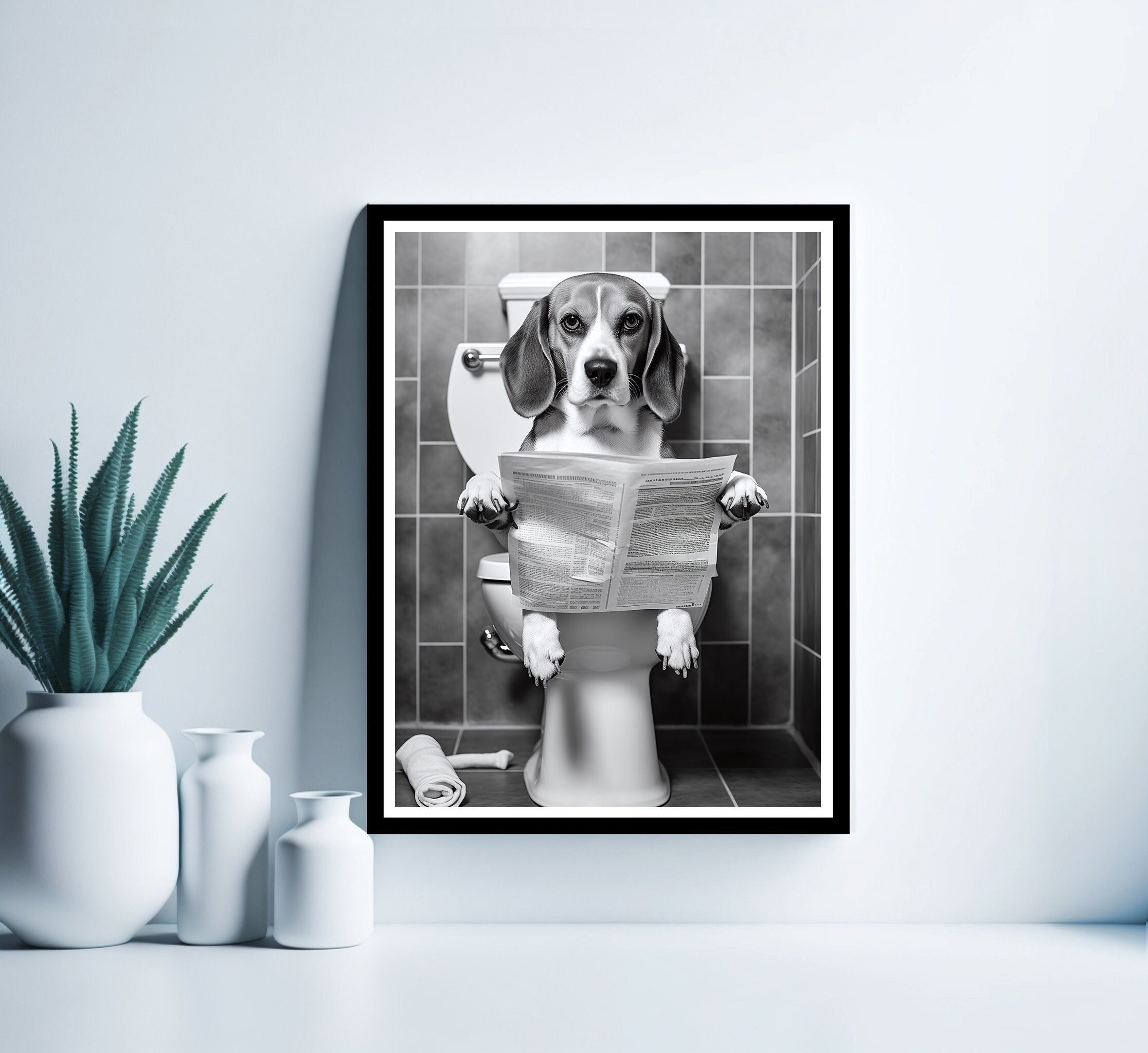 Beagle Wall Art, Funny Bathroom Print, Toilet Poster, Beagle in Toilet, Bathroom Art, Beagle Printable, Whimsy Animal Art, Digital Download