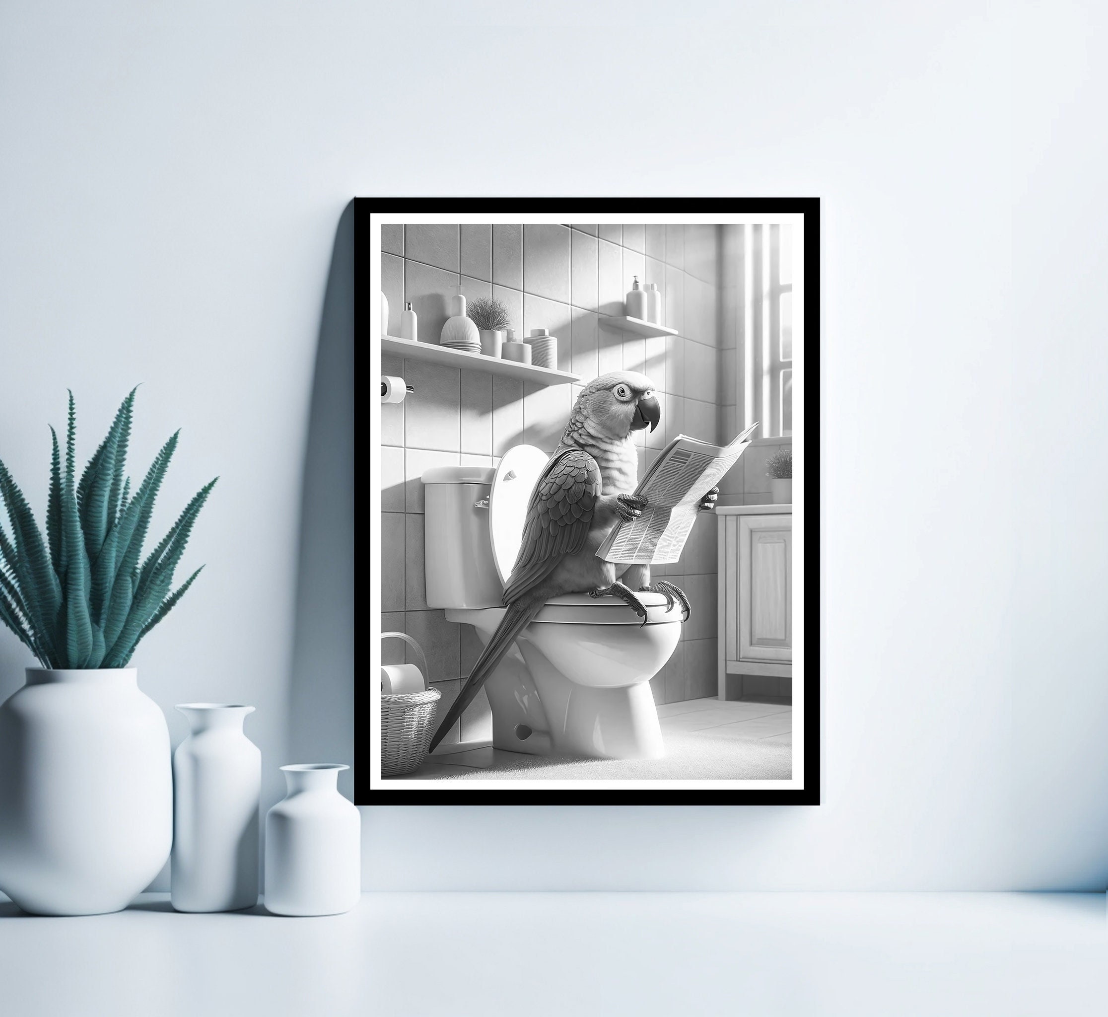 Parrot Wall Art, Funny Bathroom Print, Toilet Poster, Parrot in Toilet, Bathroom Art, Parrot Printable, Whimsy Animal Art, Digital Download