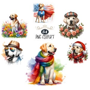 Labrador Retriever Clipart, Watercolor Dog Clipart, Labrador Retriever PNG, Card Making, Clipart Bundle, High Quality PNG, Junk Journaling