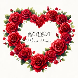 Moldura de coração de rosa clipart, moldura de flor de aquarela, clipart de casamento, borda floral, design romântico, download digital, coroa de coração floral