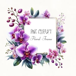 Aquarell Orchidee Rahmen Clipart, Lila Blumen Clipart, Hochzeit Programm Design, Blumen Clipart, Elegante Blume Bordüre, Florale Elemente