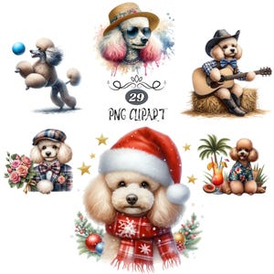 Poodle Clipart, Watercolor Dog Clipart, Poodle PNG, Card Making, 29 Clipart Bundle, Dog sublimation, High Quality PNG, Junk Journaling