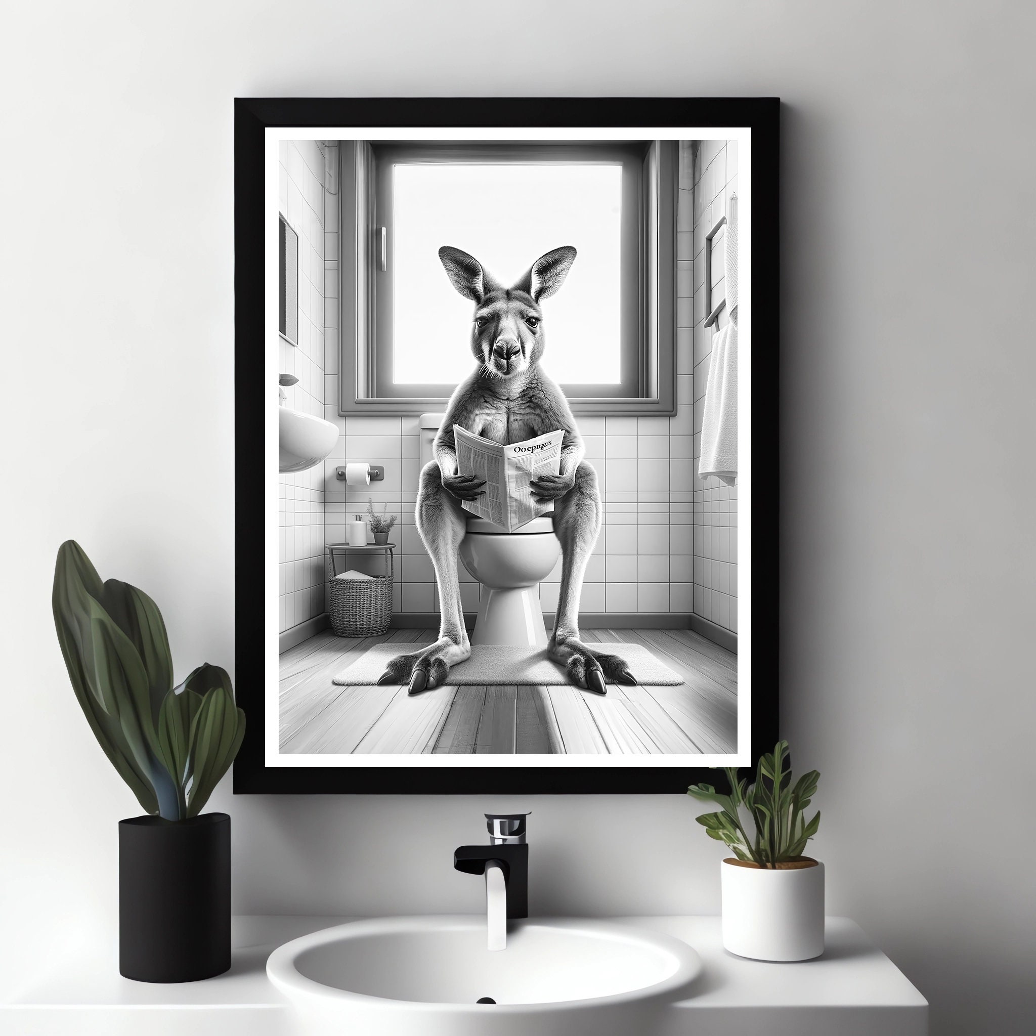 Kangaroo Wall Art, Funny Bathroom Print, Toilet Poster, Kangaroo in ...
