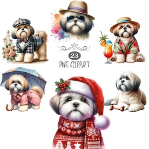 Lhasa Apso Clipart, Watercolor Dog Clipart, Lhasa Apso PNG, Card Making, Clipart Bundle, Dog sublimation, High Quality PNG, Junk Journaling
