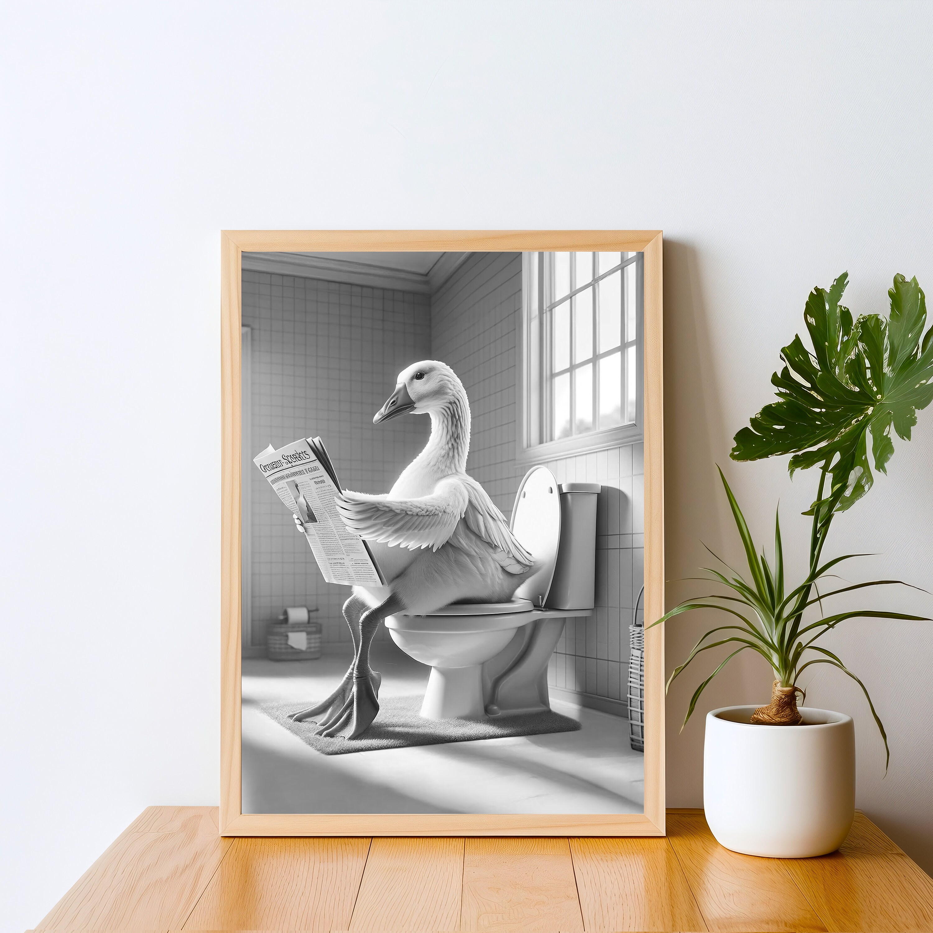 Goose Wall Art, Funny Bathroom Print, Toilet Poster, Goose in Toilet ...