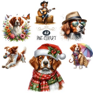 Brittany Spaniel Clipart, Watercolor Dog Clipart, Brittany Spaniel PNG, Card Making, Dog Sublimation, High Quality PNG, Junk Journaling