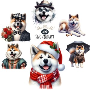 Clipart Akita, Clipart cane acquerello, Akita PNG, Creazione di biglietti, Sublimazione cane, PNG di alta qualità, Junk Journaling