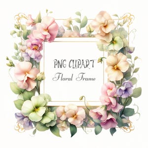 Élégant pois de senteur cadre Clipart, bordure aquarelle pois de senteur, Clipart pois de senteur Pastel doux, cadre floral gracieux, fleurs Clipart PNG