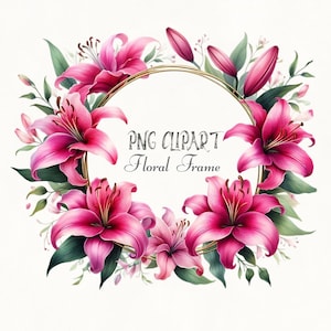Aquarell Lilie Rahmen Clipart, Rosa Blumen Clipart, Hochzeitseinladung Design, Blumenrahmen Clipart, Elegante Blumenbordüre