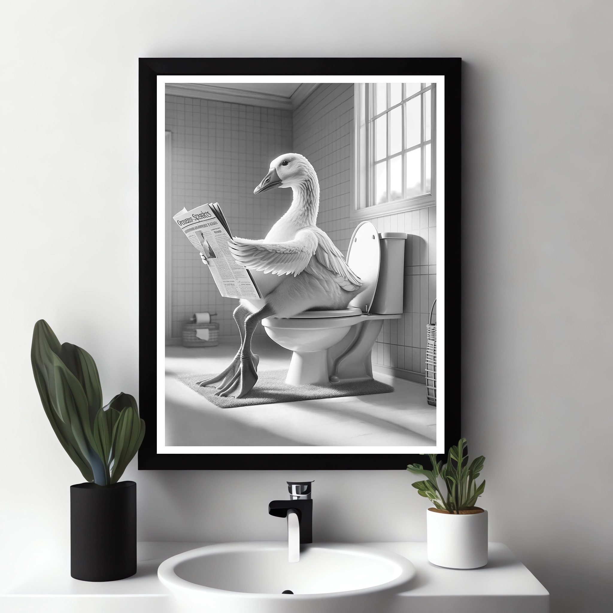 Goose Wall Art, Funny Bathroom Print, Toilet Poster, Goose in Toilet ...