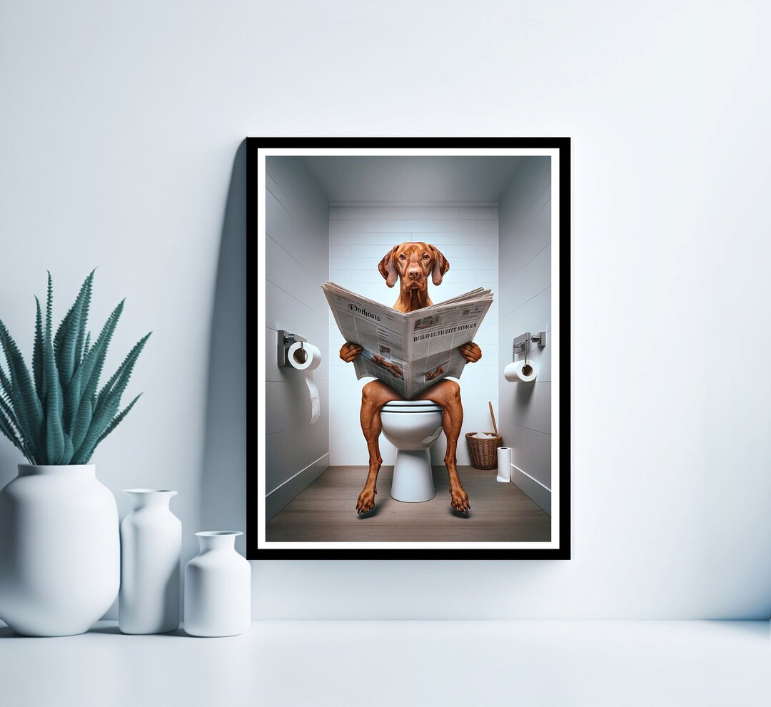 Vizsla Wall Art, Funny Bathroom Print, Toilet Poster, Vizsla in Toilet ...