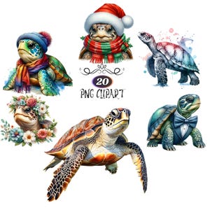 Turtle Clipart, 20 Clipart Bundle, Watercolor Turtle Clipart, Turtle PNG, Card Making, Animal Sublimation, Clipart, High Quality PNG